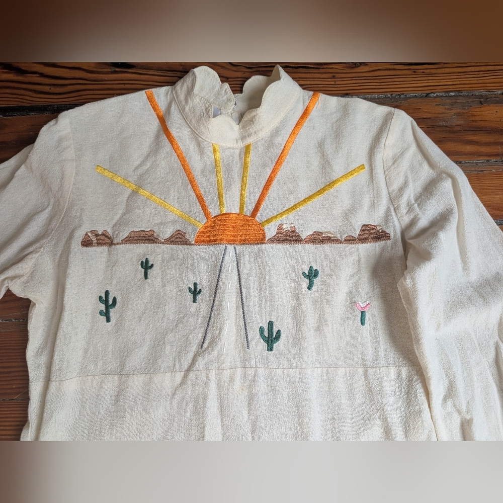 Desert Sun On The Road Embroidered Mini Dress S Southwest Boho Hippie Western - Picture 10 of 15
